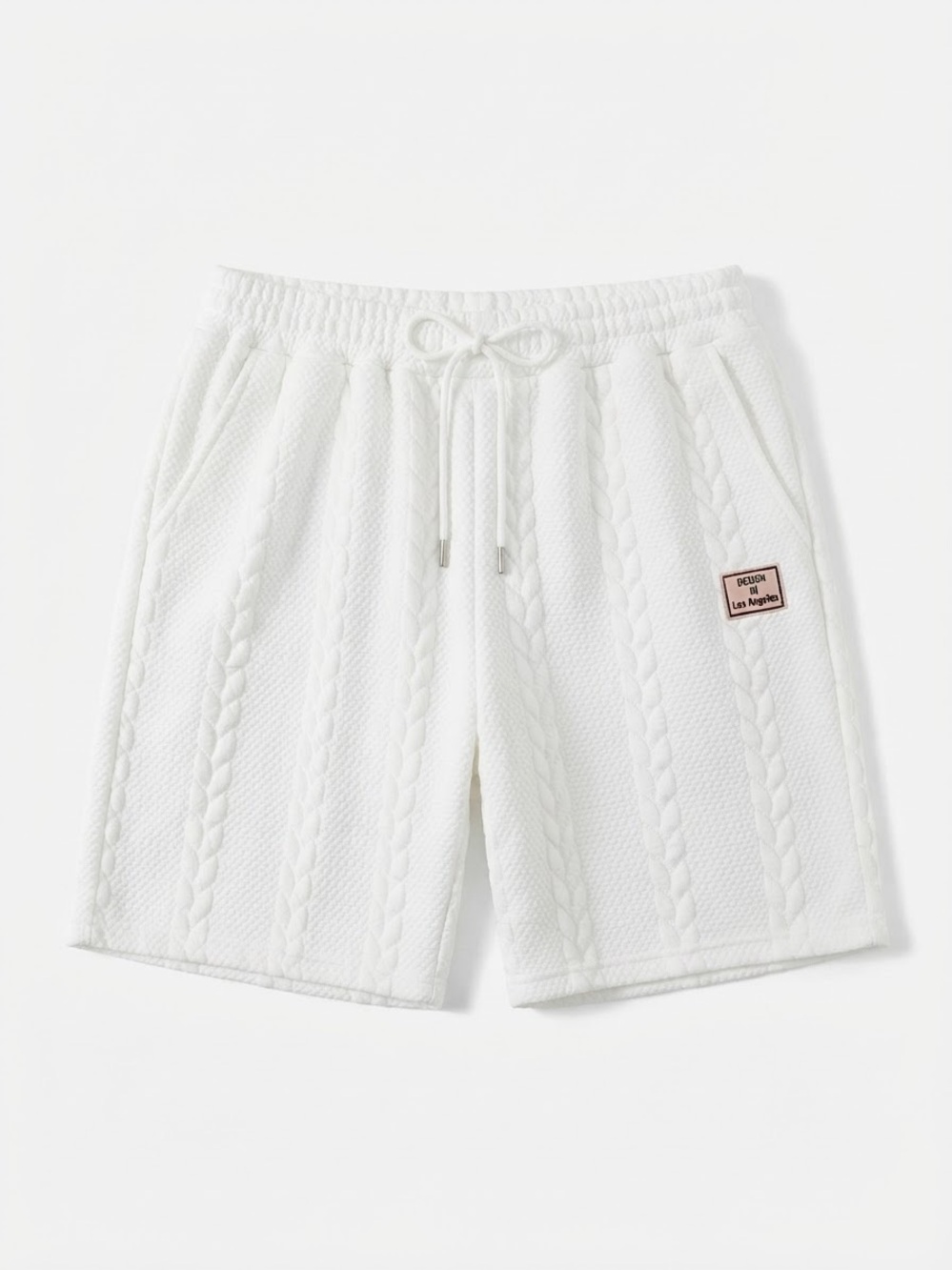 Manfinity White Cable Knit Textured Drawstring Casual Lounge Shorts Size Large